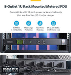 StarTech.com 8-Outlet Horizontal Rack Mount Metered PDU, 1U Server Power Strip w/Surge Protector, 8ft (2.4m) Power Cable, TAA