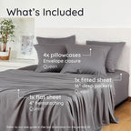 Bambaw 100% Viscose Derived from Bamboo Sheets Queen Size Set – 6pcs Deep Pocket Cooling Queen Sheets, Fits Up to 16'' with Elastic Corner Straps, Buttery Soft Sheets Queen (Dark Gray)