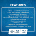 OREI 4K 1x4 HDMI Extender Splitter Over CAT6/7 Ethernet Cable Up to 4K@30Hz upto 165 ft-1080P@60Hz upto 230 ft, IR control, EDID, HDMI Loop Out (HD14-EX165-K)