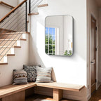 Silver Bathroom Mirror, 18 x 24 Inch Rectangle Mirrors for Wall, Rounded Corner Metal Framed Wall Mounted Mirror for Over Sinks Living Room Bedroom Entryway Hangs Horizontal/Vertical