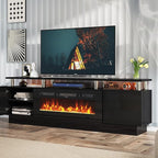 oneinmil 2 Tier TV Console Stand with 36" Electric Fireplace, LED Light Entertainment Center for TVs Up to 80" for The Living Room, 70", Black