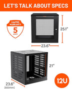 ECHOGEAR 12U Network Rack - Enclosed Wall Mount Rack Kit Includes 2X 1U Shelves, Pre-Mounted Fan, Lockable Door & Hardware - 600mm Depth Fits All Your AV Gear