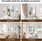GLASHOM Beveled Edge Frameless Bathroom Mirror, Oval Wall Mirror for Over Sink, 20" x 40" Modern Decorative Vanity Mirror for Bedroom, Living Room,Entryway, Hanging Mirror Horizontal or Vertical