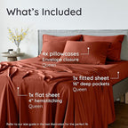 Bambaw 100% Viscose Derived from Bamboo Sheets Queen Size – 6pcs Queen Sheet Set Cooling Sheets, Fits Up to 16'' with Elastic Corner Straps, Breathable & Super Soft Bedding Set (Terracotta)