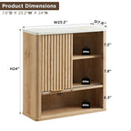 RedLemon Bathroom Wall Cabinet w/Fluted Sliding Door, Modern Medicine Cabinet w/Faux Marble Top & Adjustable Shelf, Curved Profile Wall Mounted Storage Organizer, Natural Oak Color