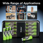 Kratax 3700mWh AA Rechargeable Lithium Batteries with Charger, 12pack high Capacity Double A li-ion Batteries 1.5v, Long Lasting, Ultra-Thin Battery Charger with AA Lithium Battery Rechargeable