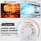 Plug in Thermostat for Heater, Thermostat Plug Outlet with 4.9FT Power Cord, Heating and Cooling Thermostats Outlet with Temperature Probe for Space Heater, Greenhouse Fan(White,1 Pcs)