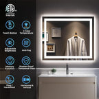 YEELAIT 28x36 Inch LED Bathroom Mirror with Lights Front and Backlit Lighted Vanity Mirror for Bathroom Wall with 3 Colors Dimmable Anti-Fog Memory Shatter-Proof IP54 Waterproof Horizontal/Vertical