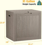 NUNU LAB 31 Gallon Outdoor Storage Box Waterproof, Outside Package Delivery Deck Boxes with Lockable Lid, Backyard Storage Bin For Garden Tools, Patio Cushions Accessories, Gray