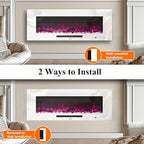 50" Electric Fireplace, Recessed & Wall Mounted Fireplace Heater 13 * 13 Colors Flame &Fuel Bed w/5 Dimmer, Touchscreen &Remote Control Temp, Overheating Protect, Hardwired, 1500W, White