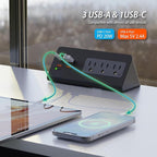 Upgraded Version Edge Mount Power Strip with USB-C Ports Tabletop Surge Protector Desk Clamp Power Sockets with 3 AC Outlets &4 Fast Charging USB Ports for Home Office Hotel Dormitory (Black - 2pack)