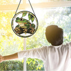DASTOLL Stained Glass Window Hanging, Frog Green Leaf Sun Catchers Colorful Glass Panel Cool Suncatcher Decor for Birthday for Women, Men, Wife, Aunt, and Mom 7.8 in