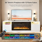 YISUFO 70" TV Stand with 36" Electric Fireplace, Large Modern Media Entertainment Center with Storage Cabinet and 12 Colors LED Lights for TVs Up to 80",White and Black