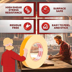 XFasten Double Sided Woodworking Tape 1 Inch x 108 Feet (3-Pack), Residue-Free, Removable Double Sided Woodworking Masking Tape for Wood Template, Mounting Boards MDF Edge Banding, Routing, Anchoring