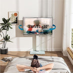 FITUEYES Swivel Floor TV Stand with Mount for TVs 37 43 50 55 60 65 70 75 Inch LCD LED Flat/Curved Screens Universal Swivel Televisions TV Mount Stand for Bedroom Living Room Black Tempered Glass Base