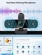RUWBY UHD 4K Webcam with Built-in Dual Mics, Wide-Angle Lens, Privacy Cover, Tripod Stand, Autofocus Computer Camera, Plug and Play for Desktop PC or Laptop