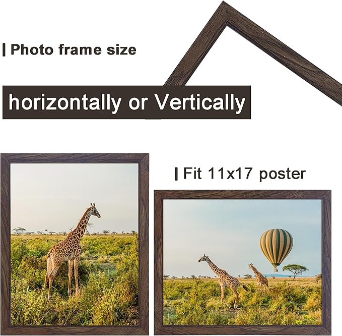 TKYGU 11x17 Picture Frame Set of 3,Wooden Frame 11by17 Wall Gallery Poster Photo frame walnut with Durable Shatter Resistant Plexiglass for Wall Mounting Family -friend- wedding best gift