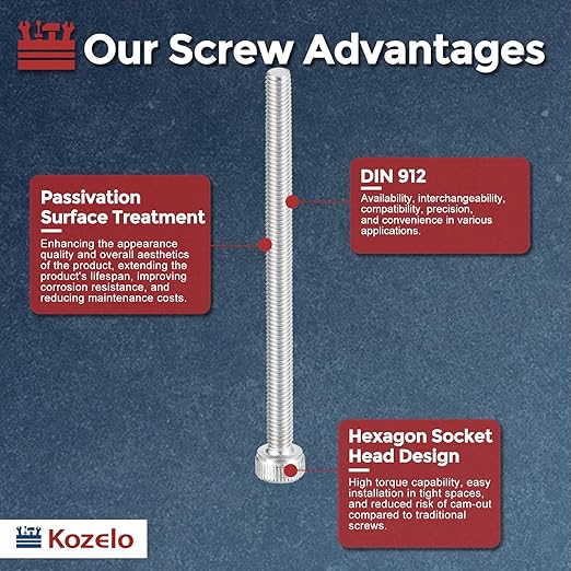 Kozelo 20pcs Socket Head Cap Screws - [M3-0.5 x 45mm] 304 Stainless Steel Allen Socket Drive for Electrical Motor 3D Printing Fan Engine Replacement Use, Silver