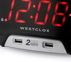Westclox Large 1.4” Red LED Digital FM Clock Radio with Dual USB A & C Charging Ports, Adjustable Brightness, Dual Alarms & Sleep Timer – Modern Alarm Clock for Bedroom, Home, or Office (Black)