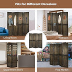 ECOMEX 4 Panel Room Divider, 5.6Ft Pegboard Display Wooden Room Divider Folding Privacy Screen Room Divider Freestanding Peg Board Display for Trade Show Craft Show Home Wall Organizer, Retro Brown