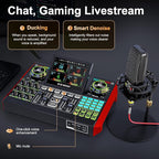 Live Sound Card Audio Mixer, Podcast Equipment Bundle with 3.5mm Condenser Microphone for Pc/Phone Live Streaming Singing Gaming, Sound Board with Voice Changer, Denoise