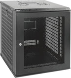 Tecmojo 12U Wall Mount Rack Network Cabinet for 19” IT Equipment,with Lockable Mesh Door and Removable Side Panels,Cooling Fan,Black,17.7inch Deep