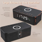 Dual Alarm Clock Radio Bedroom, Digital Alarm Clocks Bedrooms Bluetooth, Up to 10 Bedroom Alarms Clock White Noise 23 Soothing Sounds App/Button Control Snooze 12/24H FM Speaker Charging, Black