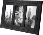Americanflat Hinged 4x6 Triple Picture Frame with 3 Photo Openings and Polished Glass - Distressed Wood Collage Picture Frames for Tabletop and Wall Display - Hampton Collection - Charcoal Black