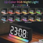 Alarm Clocks for Bedrooms, Digital Bedside Clock with RGB Night Light, Adjustable Volume for Heavy Sleepers, USB Charger, Large Display, Modern Decor for Desk, Dimmable Alarm Clock for Kids(Black)