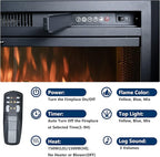 Velaychimny 40" Electric Fireplace Insert with Metal Trim Kit, Adjustable Flame, Fire Crackling Sound, Top Light Colors, Timer, Glass Door & Mesh Screen, Black