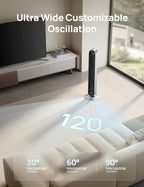 DREO Tower Fan for Bedroom, 42 Inch 120° Oscillating Fan, 25dB Quiet DC Motor, 28ft/s Velocity Bladeless Standing Fan with 12 Speeds, 4 Modes, 12H Timer Cooling Fans for Home, Living Room, Pilot Max S
