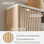 RedLemon Bathroom Wall Cabinet w/Fluted Sliding Door, Modern Medicine Cabinet w/Faux Marble Top & Adjustable Shelf, Curved Profile Wall Mounted Storage Organizer, Natural Oak Color