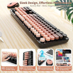 Nowlike Wireless Keyboard and Mouse Combo, Retro Typewriter Keyboard with Round Keycaps, Full-Size Ergonomic, Aurora Red, Ideal for Windows PC, Home, Office, and College