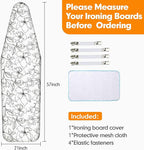 Ironing Board Cover and Pad, 21x54 Extra Large Thick Iron Padding, Scorch & Stain Resistant Ironing board cover, Heavy Duty Iron Board Padded with Adjustable Fasteners Elastic Edge, Floral White