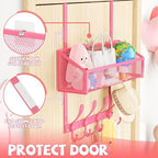 Kaiferty Over The Door Hooks Organizer, Coat Rack Over The Door Storage Hanger Towel Rack, Back of Door Storage Organizer for Bathroom,Bedroom,Kitchen,Office (Pink, 2-Tier)