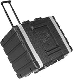 Sound Town Lightweight 8U PA DJ Rack/Road Case with 7U Rack Space, ABS Construction, 19” Depth, Retractable Handle, Wheels and Heavy-Duty Latches (STRC-A8UT)