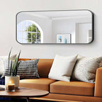 Bathroom Mirror, 48 x 24 inch Black Rectangle Wall Mirror, Metal Framed Rectangular Vanity Mirror, Rounded Corner Wall Mounted Mirror for Modern Bedroom Living Room Horizontal/Vertical