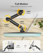monTEK 17-49 inch Single Monitor Wall Mount for up to 44 lbs Ultrawide Screen, Premium Aluminum Heavy Duty Monitor Arm with Adjustable Gas Spring Arm, 75x75/100x100 VESA Mount, Black