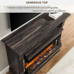 OKD 52 Inch Electric Fireplace with Mantel, Fireplace TV Stand with 36" 3-Sided Glass Electric Fireplace Heater for Living Room, Dark Rustic Oak