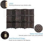 Bonnlo Upgraded Heavy Duty 6FT Tall Rattan Room Divider Screens with Partition Wall 2 Display Shelves, Indoor Folding Screen Dual-Sided Hinges for Home Office (6 Panels)