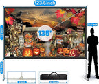 Projector Screen and Stand,JWSIT 135 inch Outdoor Movie Screen-Upgraded 3 Layers PVC 16:9 Outdoor Projector Screen,Portable Video Projection Screen with Carrying Bag for Home Theater Backyard