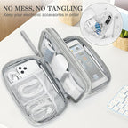 FYY Electronic Organizer, Large Travel Cable Organizer Bag Pouch Electronic Accessories Carry Case Portable Waterproof Double Layers All-in-One Storage Bag for Cable, Cord, Charger, Phone, Grey