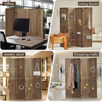 Leesinwing 4 Panel Wooden Room Dividers, 5.6FT High Plug-in Folding Screen Made of Natural Wood, Pegboard Display for Bedroom and Shopping Malls and Jewelry Stores, Dark Brown