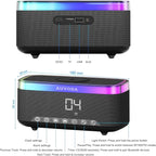 AUVODA S300 Portable Bluetooth Speaker with 15W Fast Wireless Charging, 13-Color Dimmable Night Light, White Noise, Alarm, FM Radio, 16W Stereo, BT5.3, TWS, for Home, Office, Bedroom (Black)