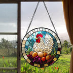 DASTOLL Stained Glass Window Hanging White Chicken Hatching Eggs Large 15" - Suncatcher Door Garden Sunroom Sun Catcher Home Decor Birthday Christmas for Mom Men Woman Nana