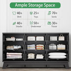 Xixini Fluted Dresser for Bedroom with 9 Drawers, 57" Wide Chest of Drawers with Metal Handle, Modern Wood Dresser TV Stand, Wooden Closet Clothes Storage Organizer for Living Room, Hallway, Black
