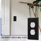 ENERLITES Duplex Receptacle Outlet Wall Plate, Size 1-Gang 4.50" x 2.76", Unbreakable Polycarbonate Thermoplastic, 8821-BK, Black