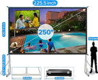 JWSIT 250 inch Projector Screen with Stand, Upgraded 3 Layers PVC 16:9 Large Outdoor Projector Screen, Portable Outdoor Movie Screen with Carrying Bag for Large Commercial Performance