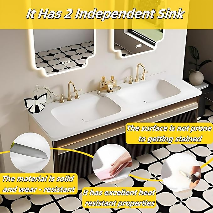 Bathroom Vanity with Double Sink - Bathroom Cabinet Vanity Including Grille Shaped Panel | Bathroom Vanity Double Sink, Soft Light LED Lights & Smart Defogging Mirror (Mirror Cabinet, 60IN)