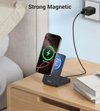 Folding Wireless Charging Stand, Magnetic 15W Fast Charging Station Mag-Safe Travel Lightweight Charger Compatible for iPhone 17/16/16 Pro/16 Pro Max/16 Plus/15/14/13/12 Series, AirPods 4/3